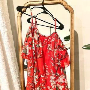 Red Floral Off-Shoulder Mini Dress